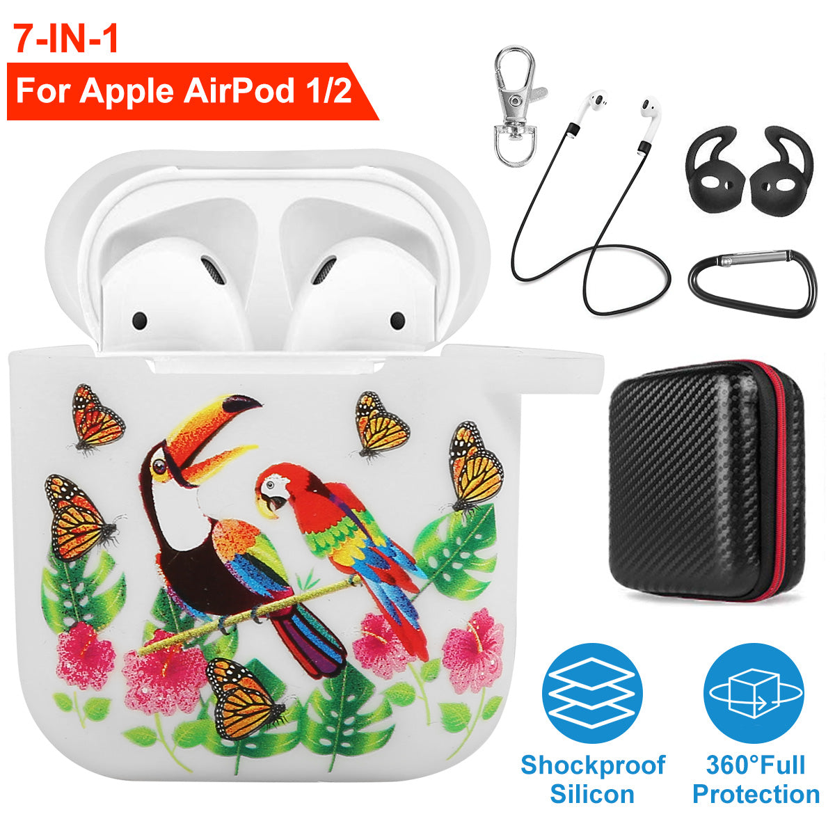 Silicone Case for Apple AirPod 1 2 AirPods Protective Cover Skin w/Strap Ear Hooks Watch Band Holder