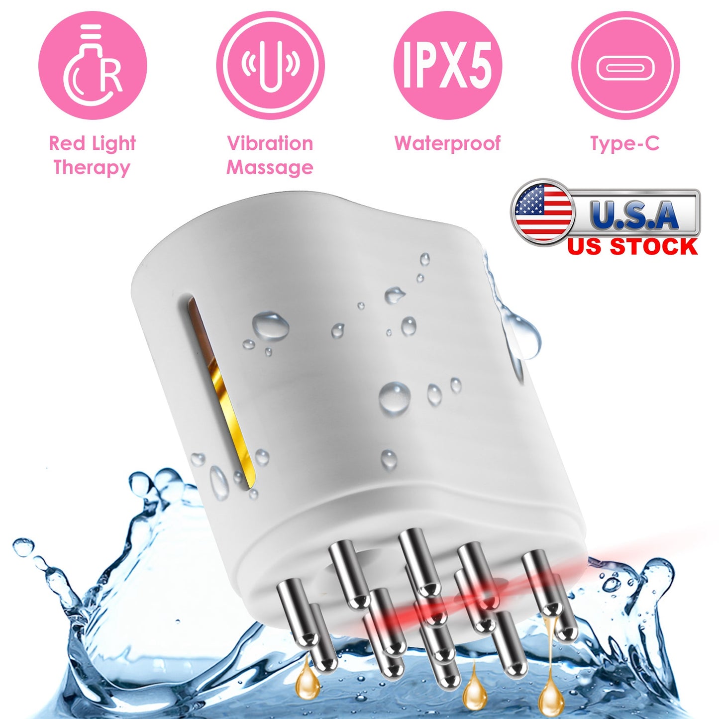 2 IN 1 Electric Scalp Massager And Hair Oil Applicator For Essential Oil Hair Growth Treatment Type-C Rechargeable IPX5 Waterproof Red Light Therapy V