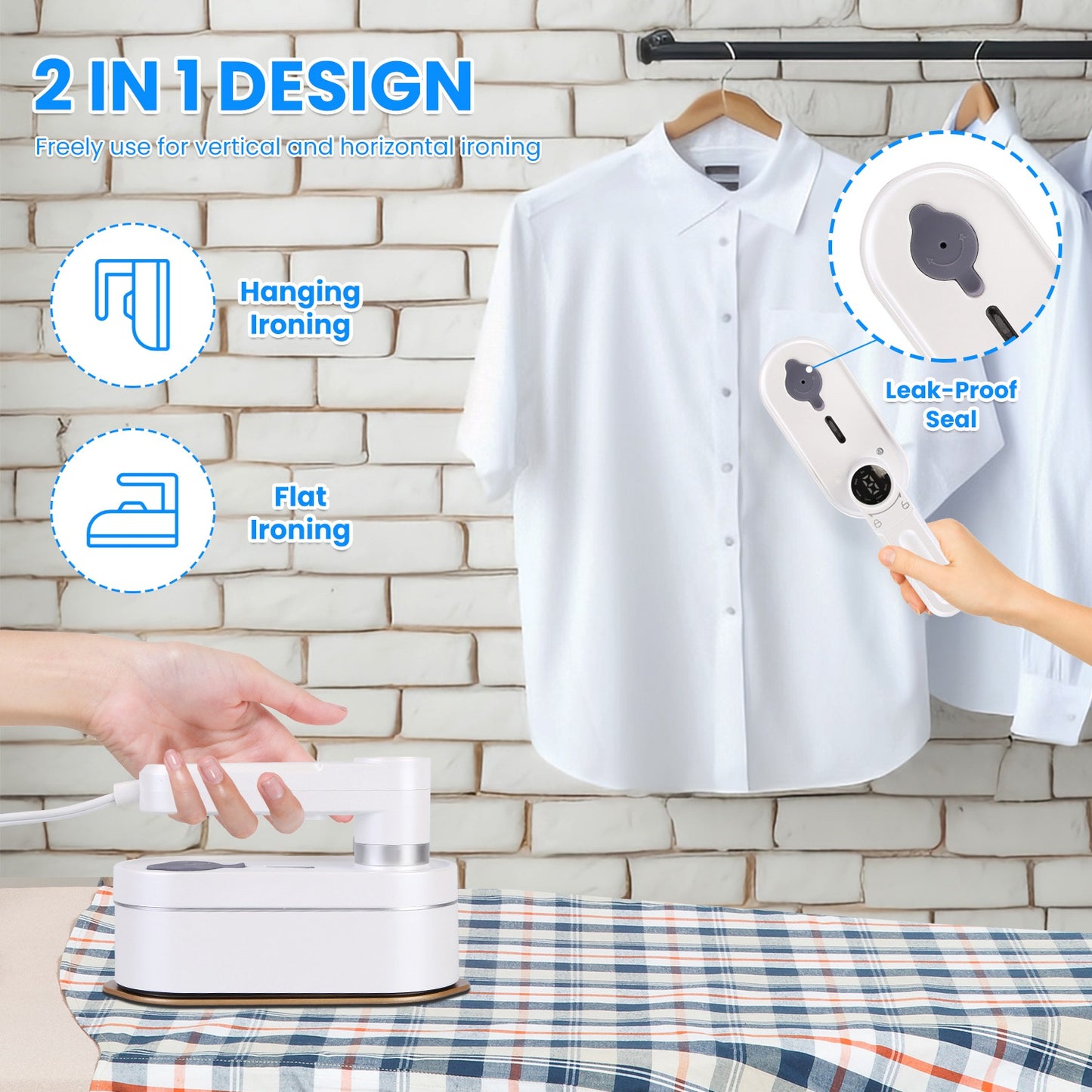 1200W Handheld Steamer with Dry Wet Ironing Modes 180¡ Rotatable Handle 10S Fast Heating Portable Clothing Steamer for Home Travel