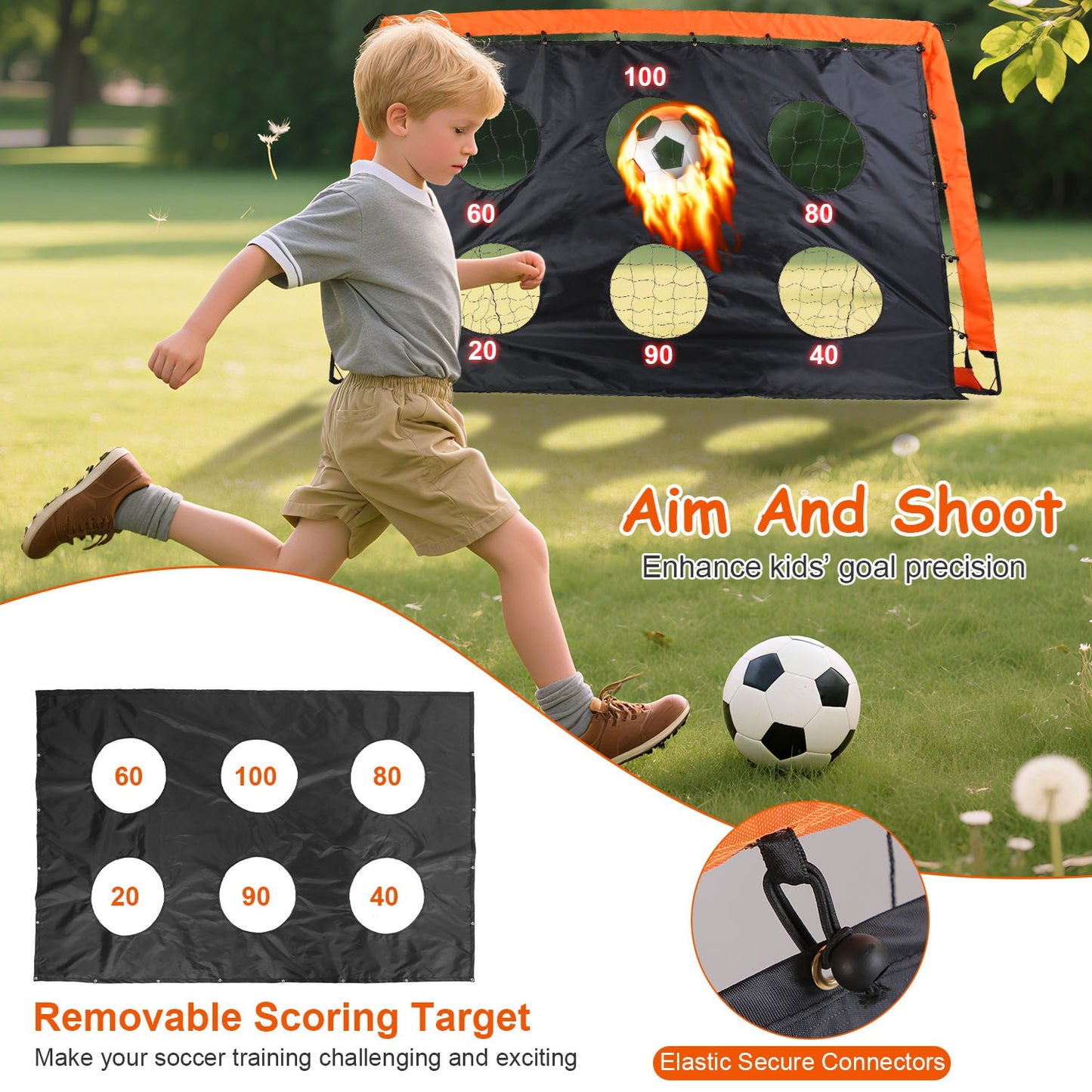 Kids Soccer Goals Set For Backyard Portable Soccer Training Equipment with Ball Pump Cones Agility Ladder Target Carry Bag For Toddler Age 3+ Outdoor