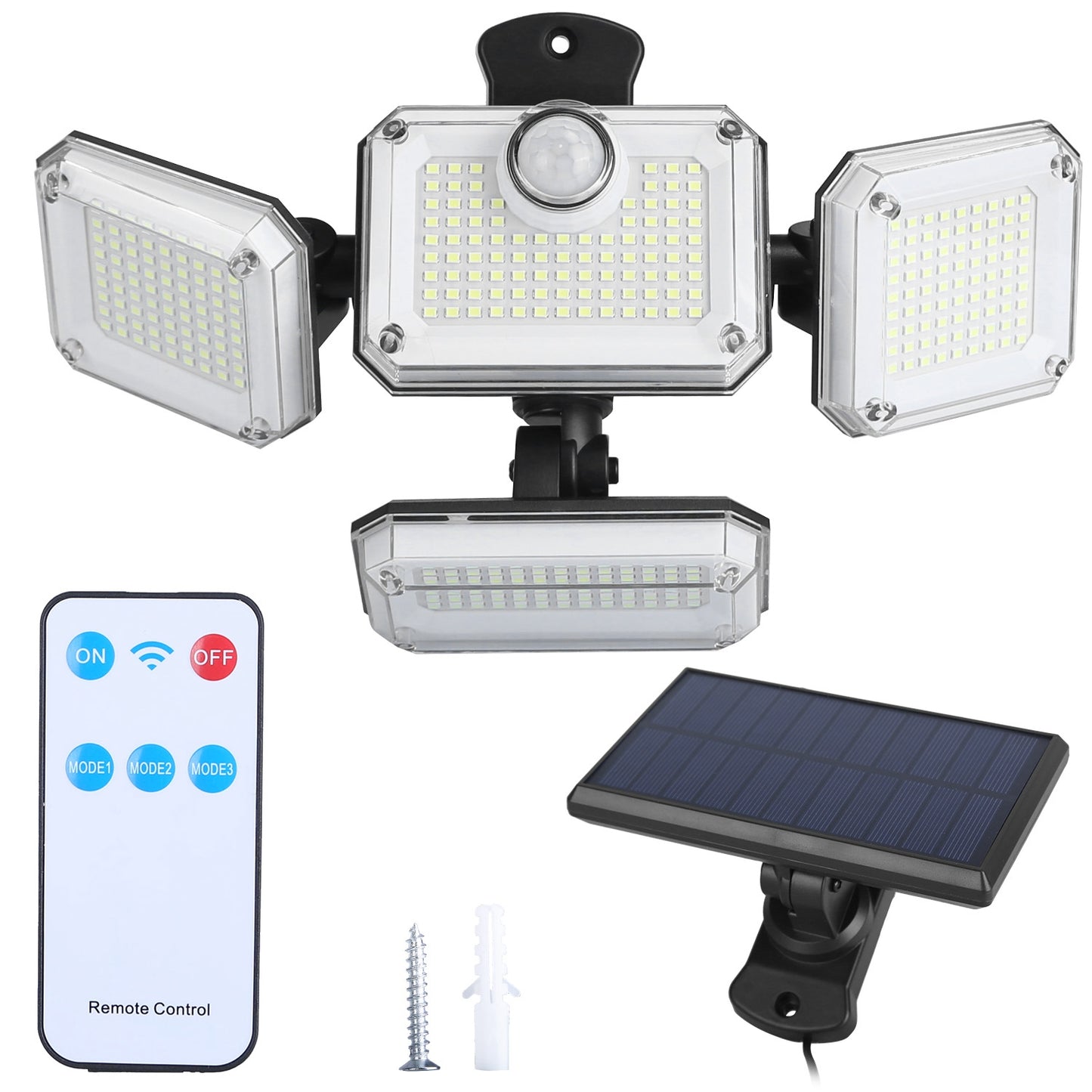 2 Pack Solar Powered Wall Lights IP44 Waterproof Motion Sensor Lamps with Separate Solar Panel 4 Adjustable Heads 333Pcs Beads 120¡ Sensing Angle Remo