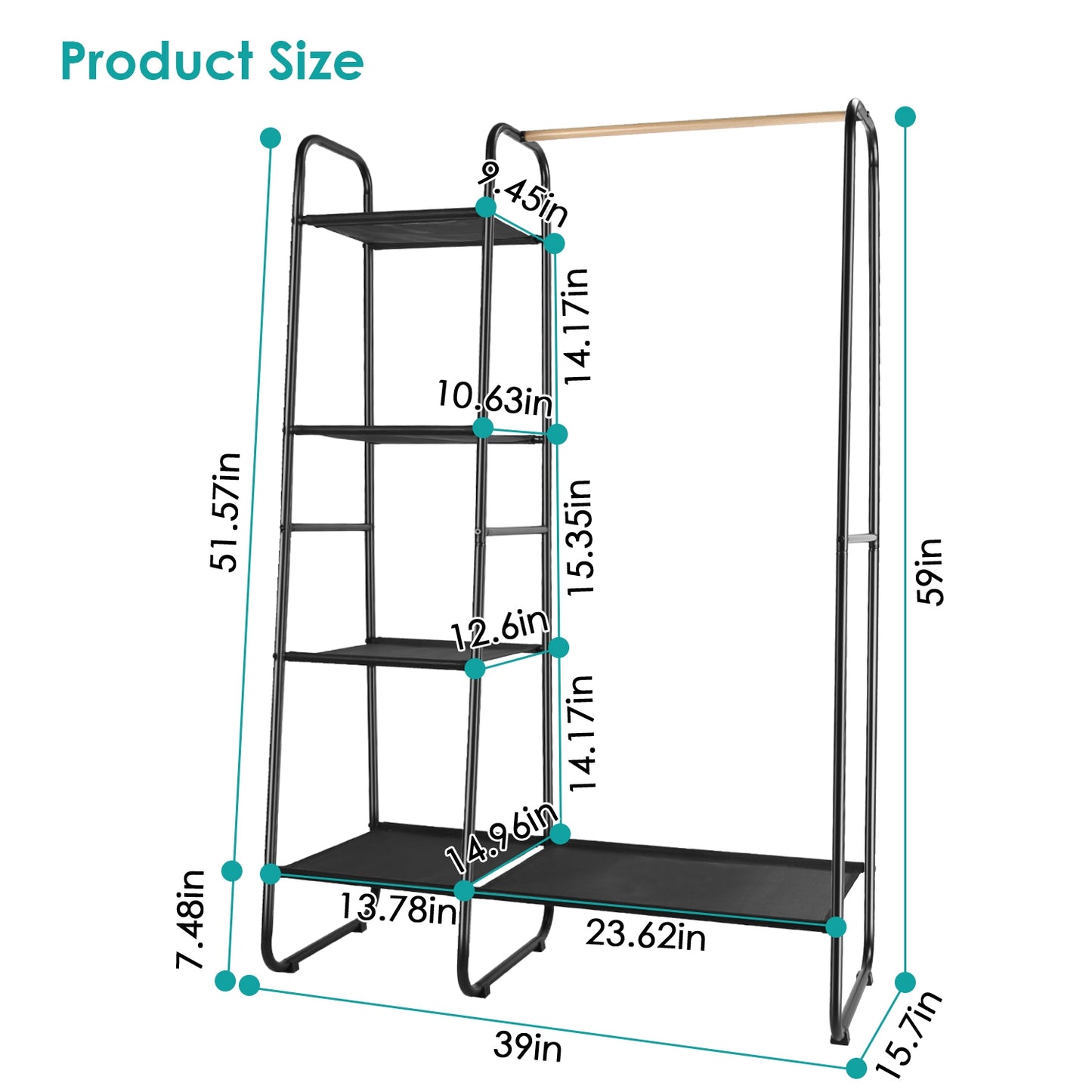Metal Garment Hanging Rack Shoe Clothing Organizer Shelves Freestanding Clothing Hanging Rail Clothes Wardrobe Shoe Display Organizer with 1 Hanging R