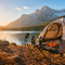 Alpine sunrise camping by the lake