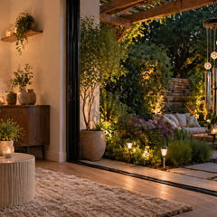 Cozy outdoor living at dusk