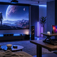 Futuristic home theater and workspace
