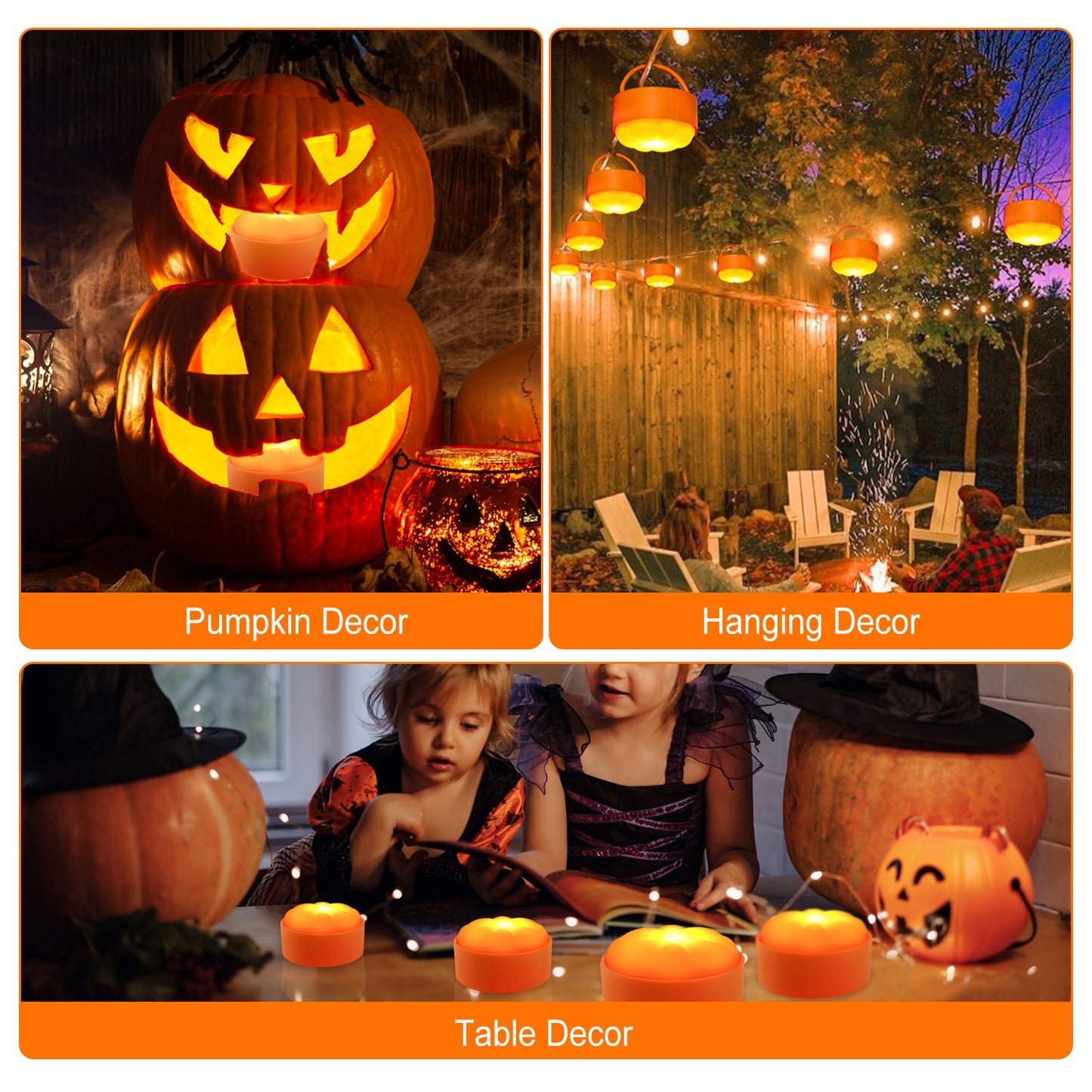 4 Pack Halloween LED Pumpkin Lights Battery Operated Halloween Decoration Lights with 2 Light Modes 4 Timer Setting Remorte Control for Party Pumpkin