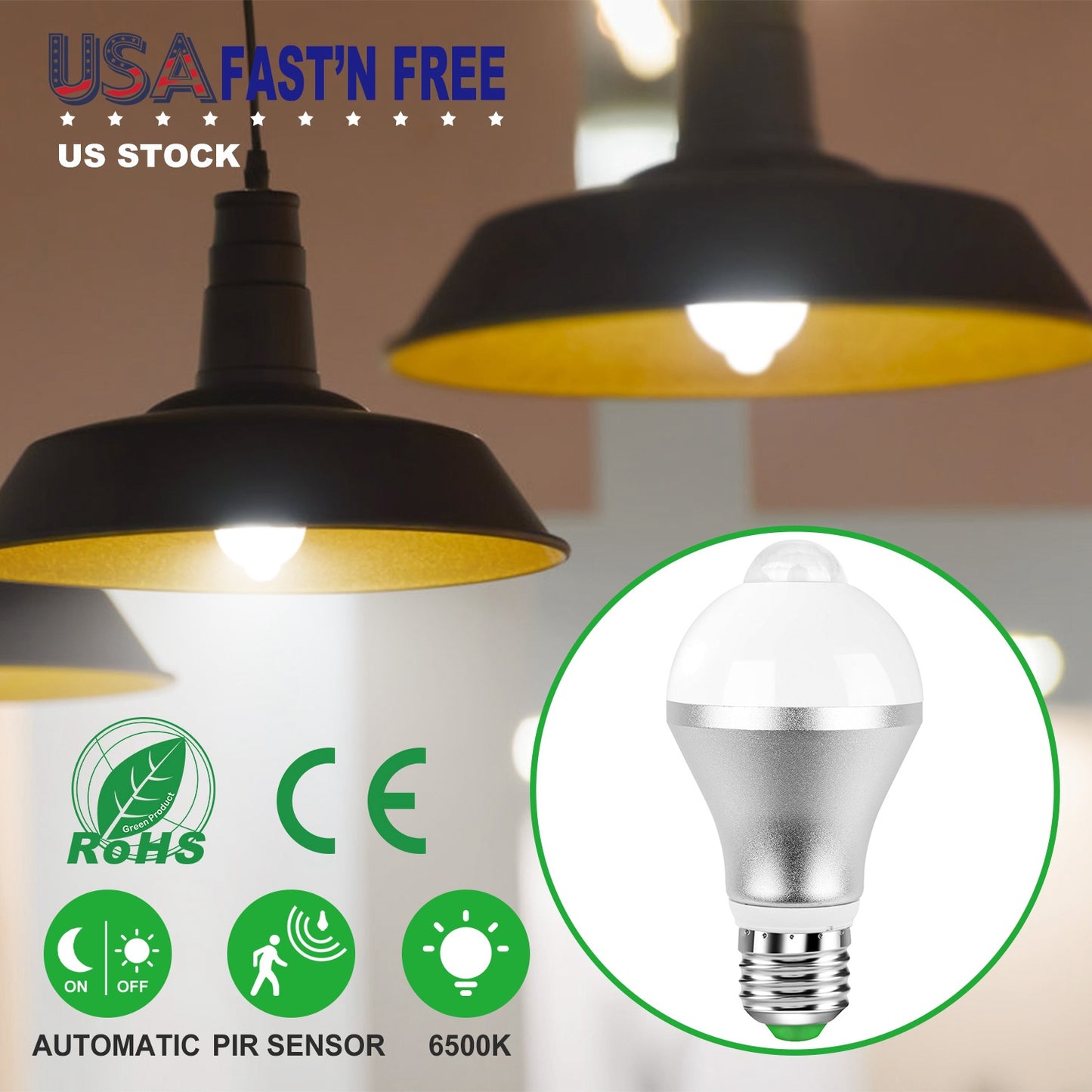 E27 Motion Sensor Light Bulb 9W/5W 1000LM 6500K Dusk to Dawn Automatic On/Off LED Light Bulb Indoor Outdoor Use