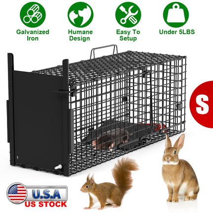 26in Single Door Live Animal Cage Trap For Animals Under 5LBS Easy To Setup Humane Galvanized Iron Trap Cage For Small Cats Rabbits Squirrels Moles Ch