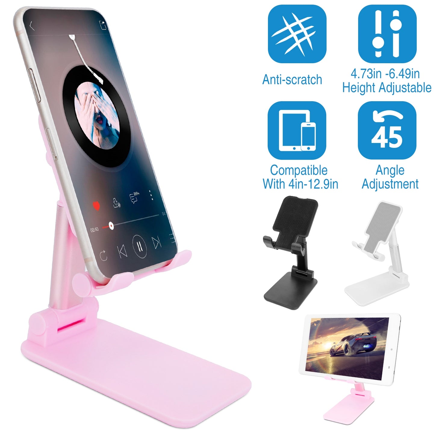 Foldable Desktop Phone Stand Angle Height Adjustable Tablet Holder Cradle Dock w/ Mirror Fit For 4-12.9in Device