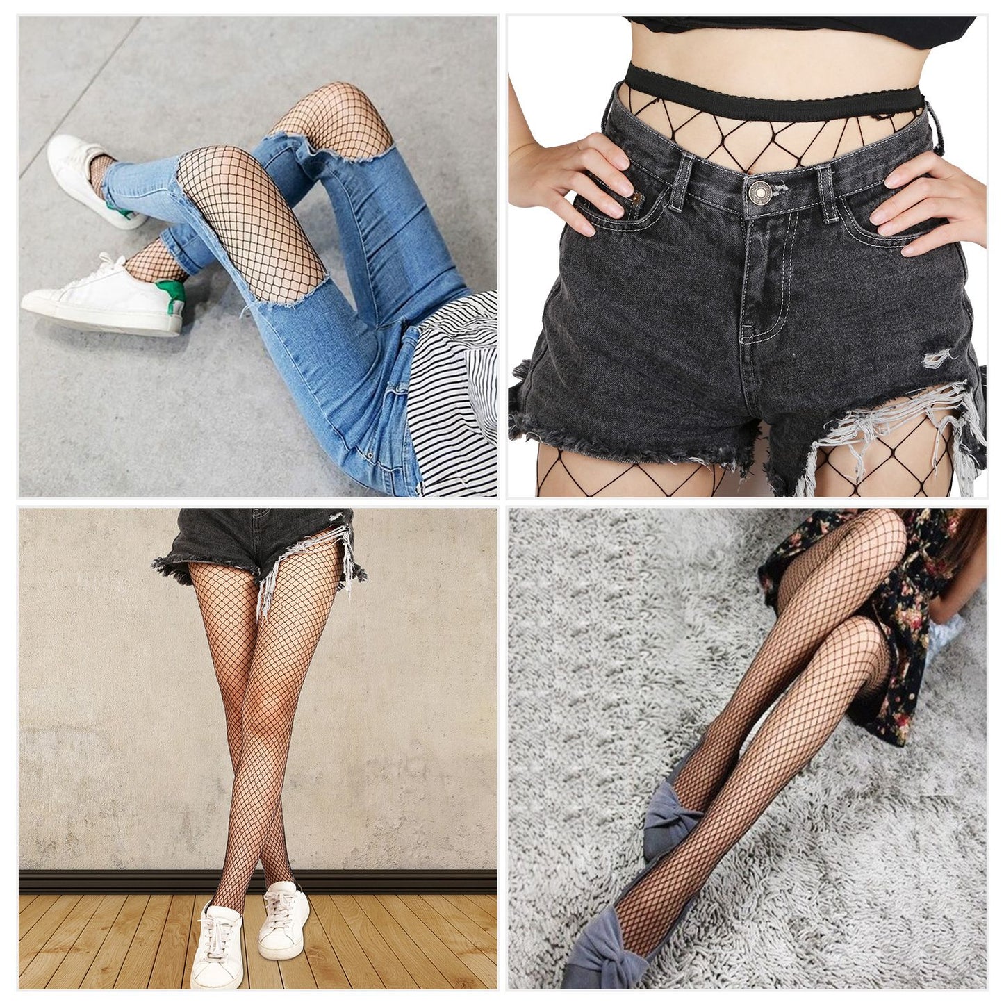 Women Fishnet Tights Sexy High Waist Fishnet Pantyhose Stretchy Mesh Hollow Out Tights Stockings w/ Small Medium Large Hole Choices