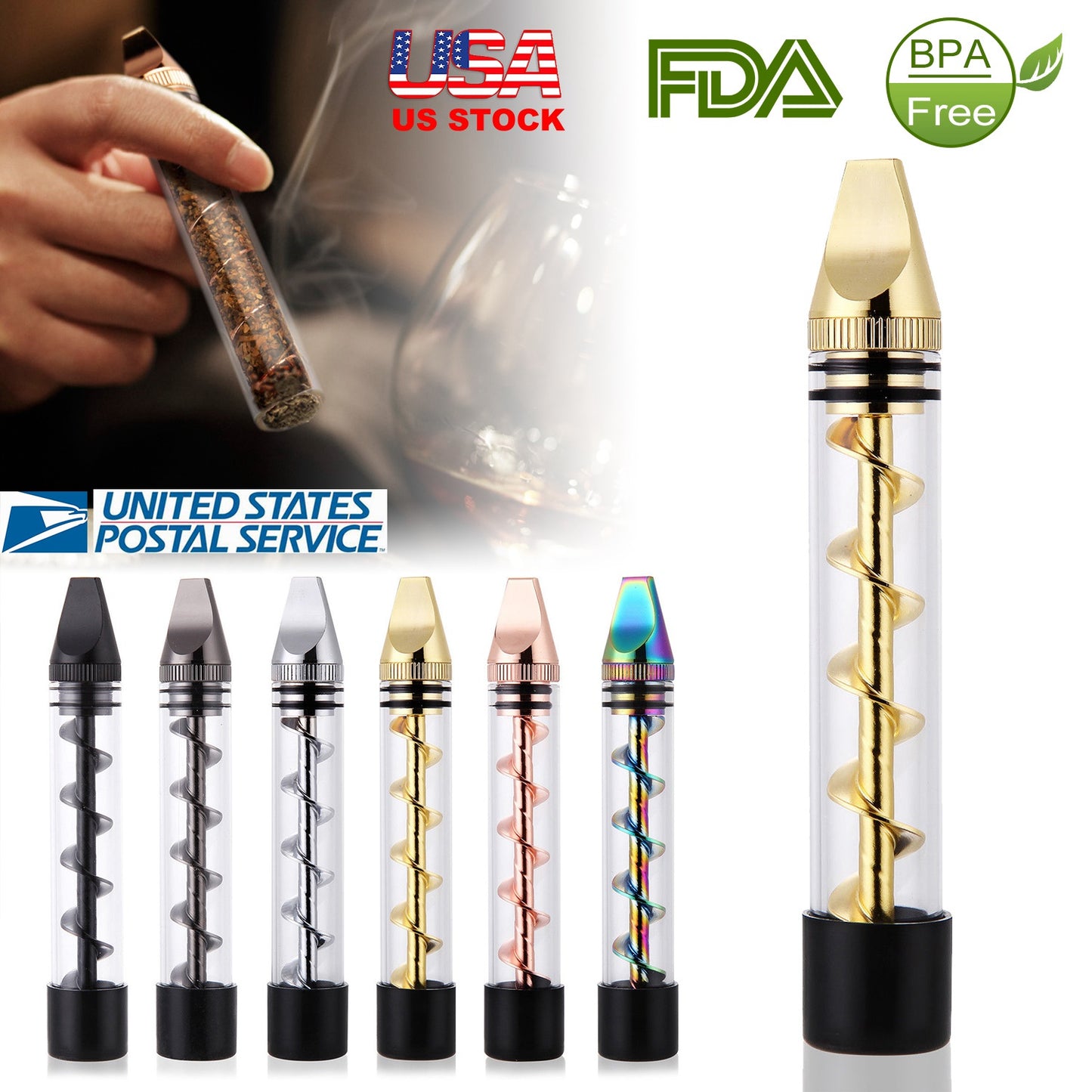 Glass Blunt Pipe Twisty 7-in-1 Grinder Blunt Kit w/ Smoking Metal Tip Cleaning Brush