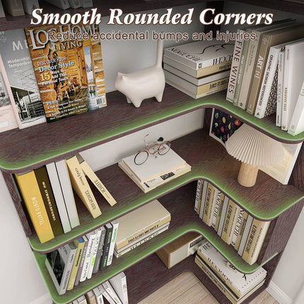 5-Tier L-Shaped Corner Bookshelf with 6 Open Shelves