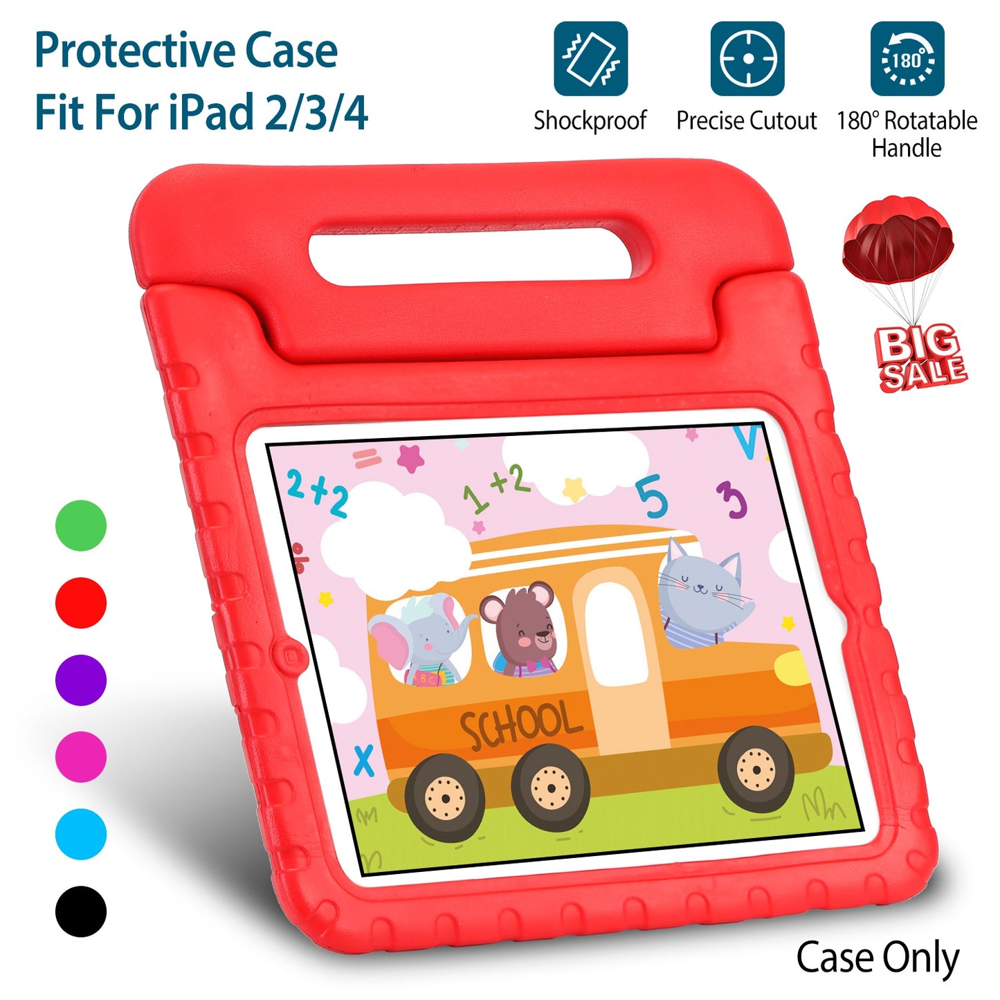 Protective Case Fit For iPad 2 3 4 Shockproof Hard Kid Tablet PC Protection Cover W/ Foldable Handle