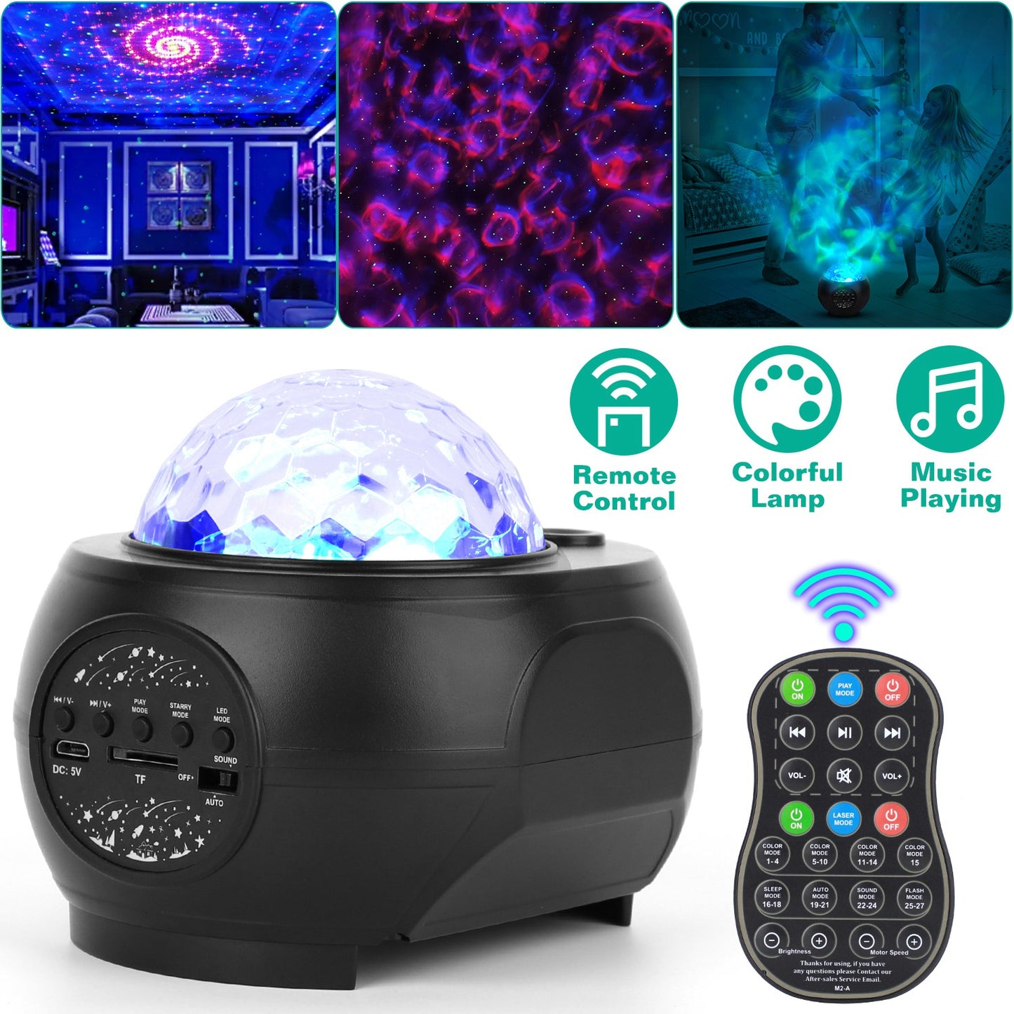 Galaxy Star Projector LED Sky Night Lamp USB Ocean Wave Star Light with Remote Control Wireless Music Speaker for Ceiling Bedroom