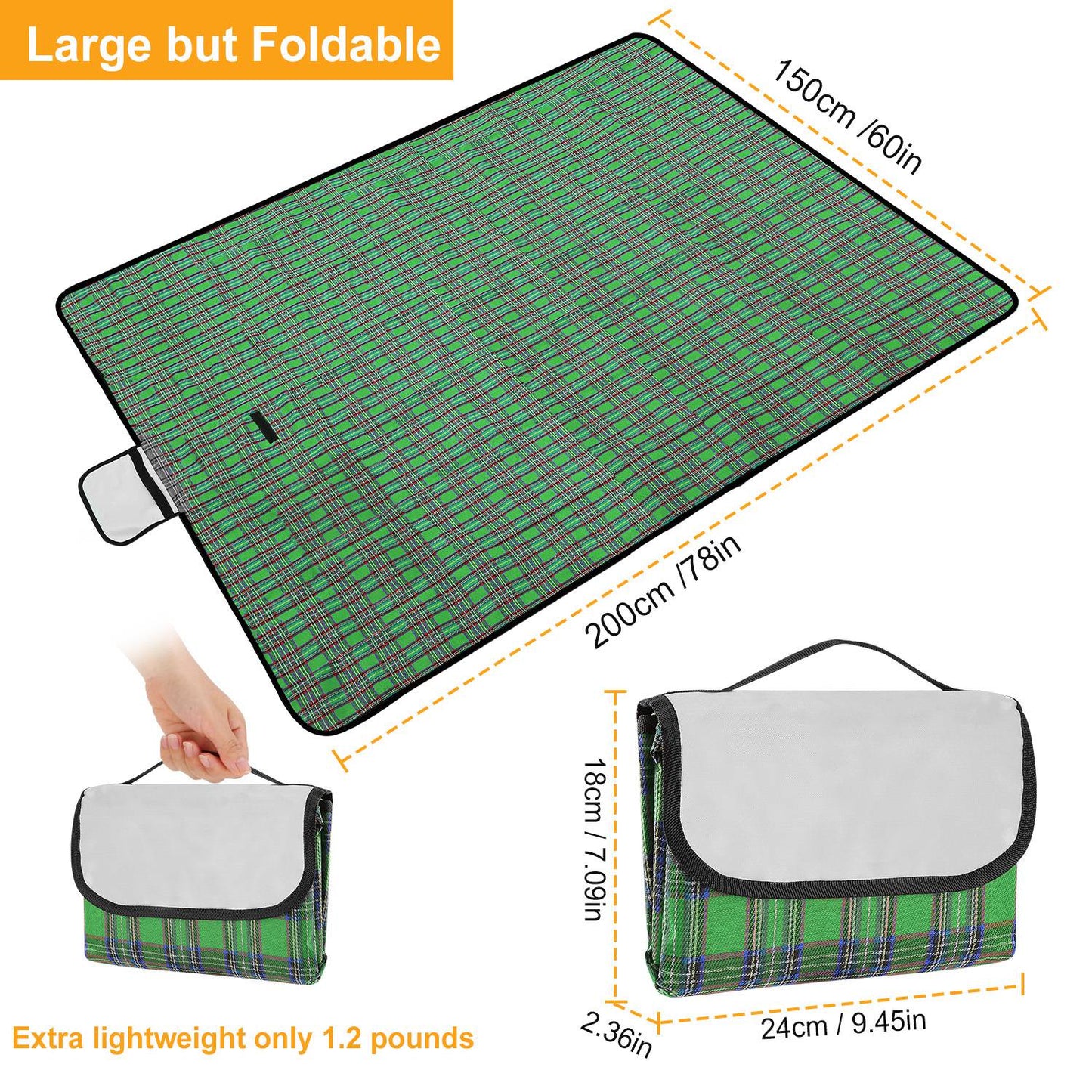 Waterproof Picnic Blanket 60"x78", Foldable Camping Rug with Carry Strap for Hiking & Outdoor Travel