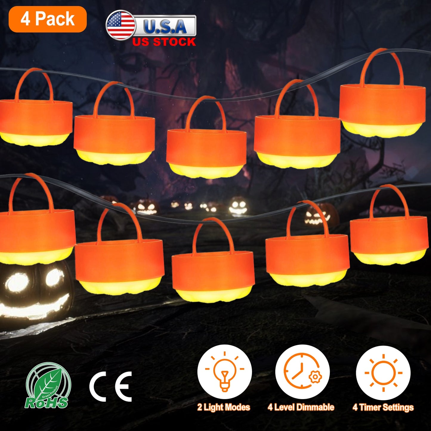 4 Pack Halloween LED Pumpkin Lights Battery Operated Halloween Decoration Lights with 2 Light Modes 4 Timer Setting Remorte Control for Party Pumpkin