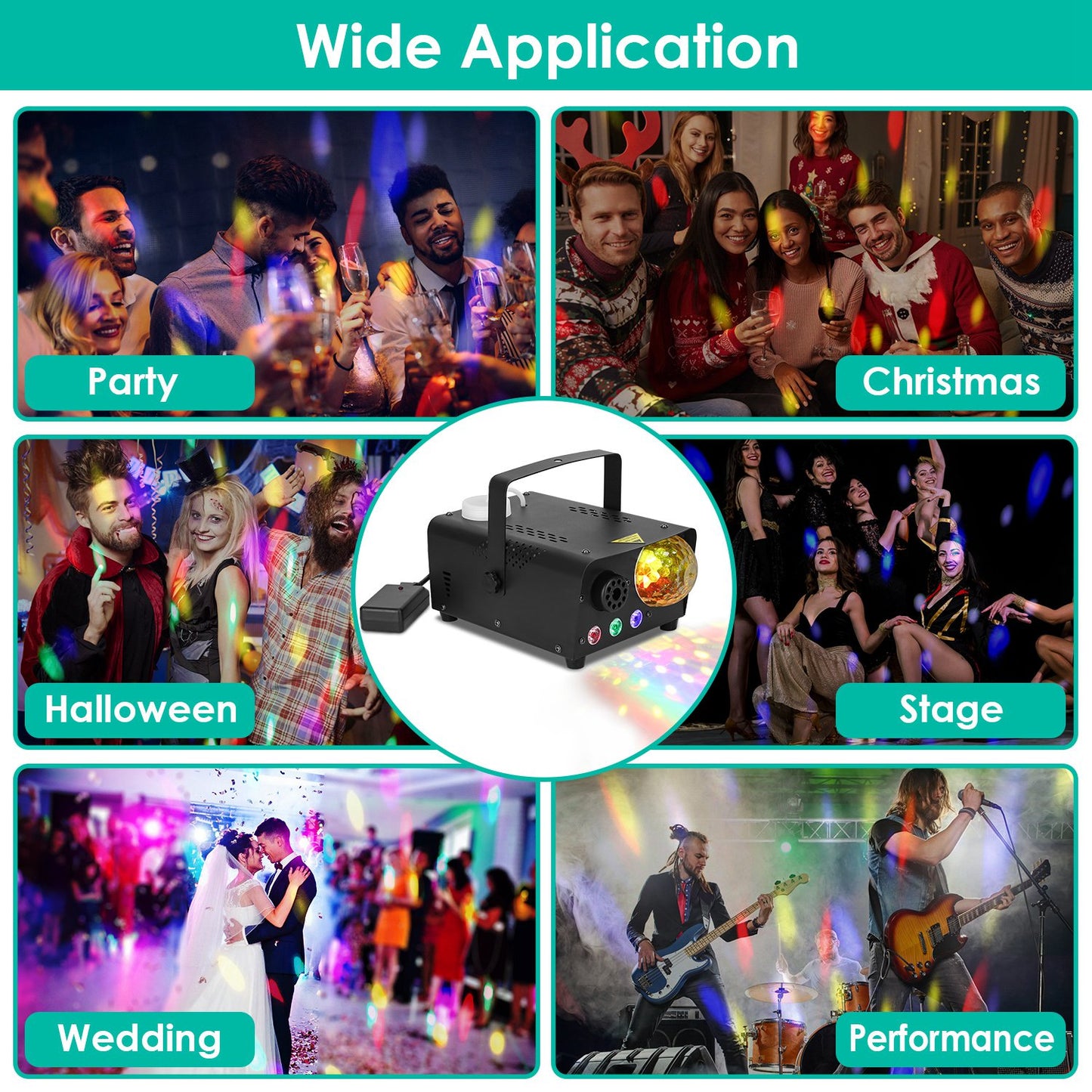 Fog Machine with Disco Ball RGB Lights 600W 6000CFM Smoke Machine with 8 Colorful Lighting Effects Wireless Remote Control for Party Wedding Stage Hal
