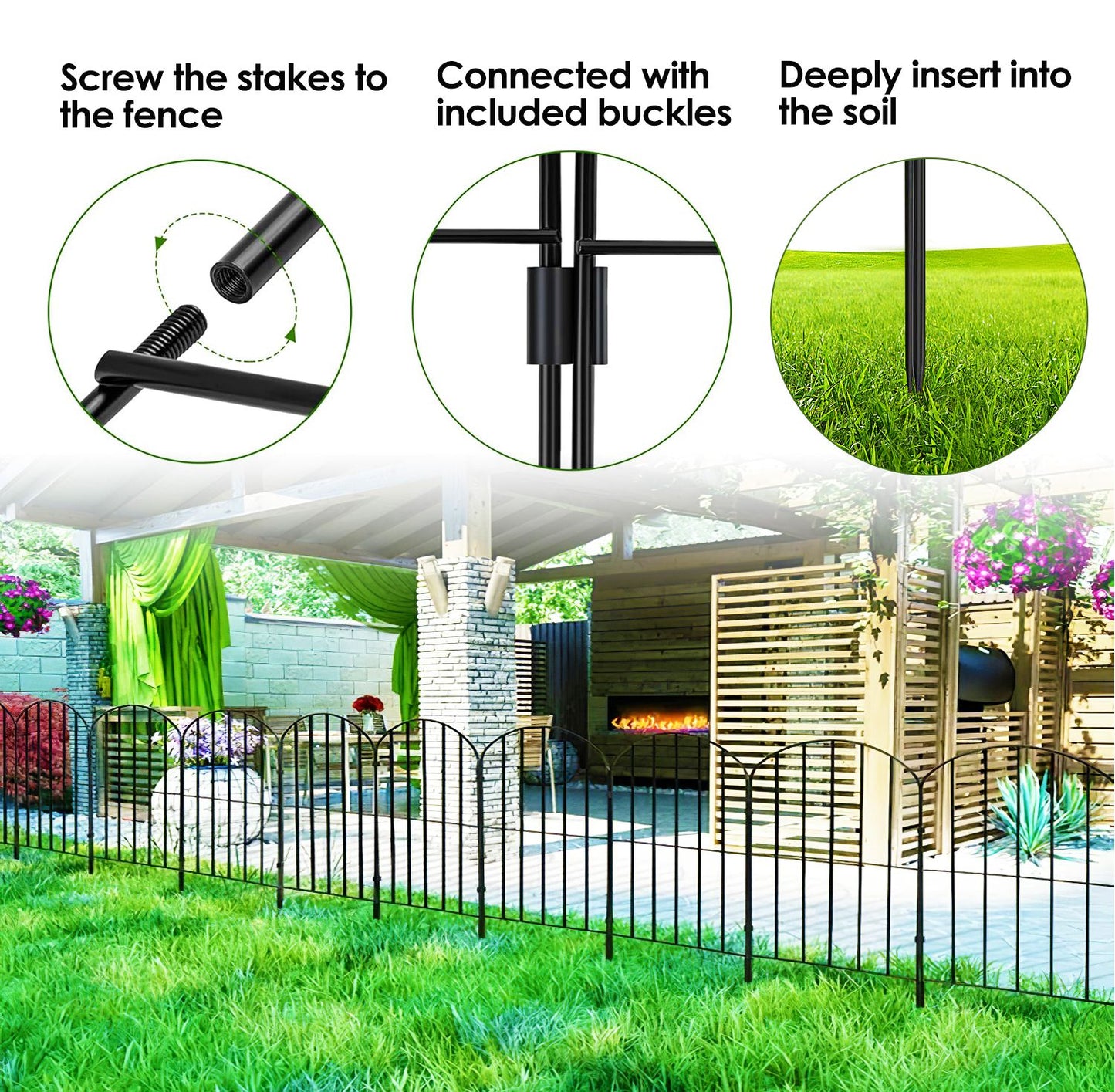 10Pcs Decorative Garden Fence Rustproof Iron Wire Arched Fence Animal Barrier Border 12.59Ó Width 23.93Ó Length For Yard Landscape Patio Outdoor Decor
