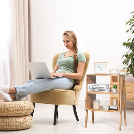 2 Pieces Bamboo Nightstand Sofa Table with Storage Shelf