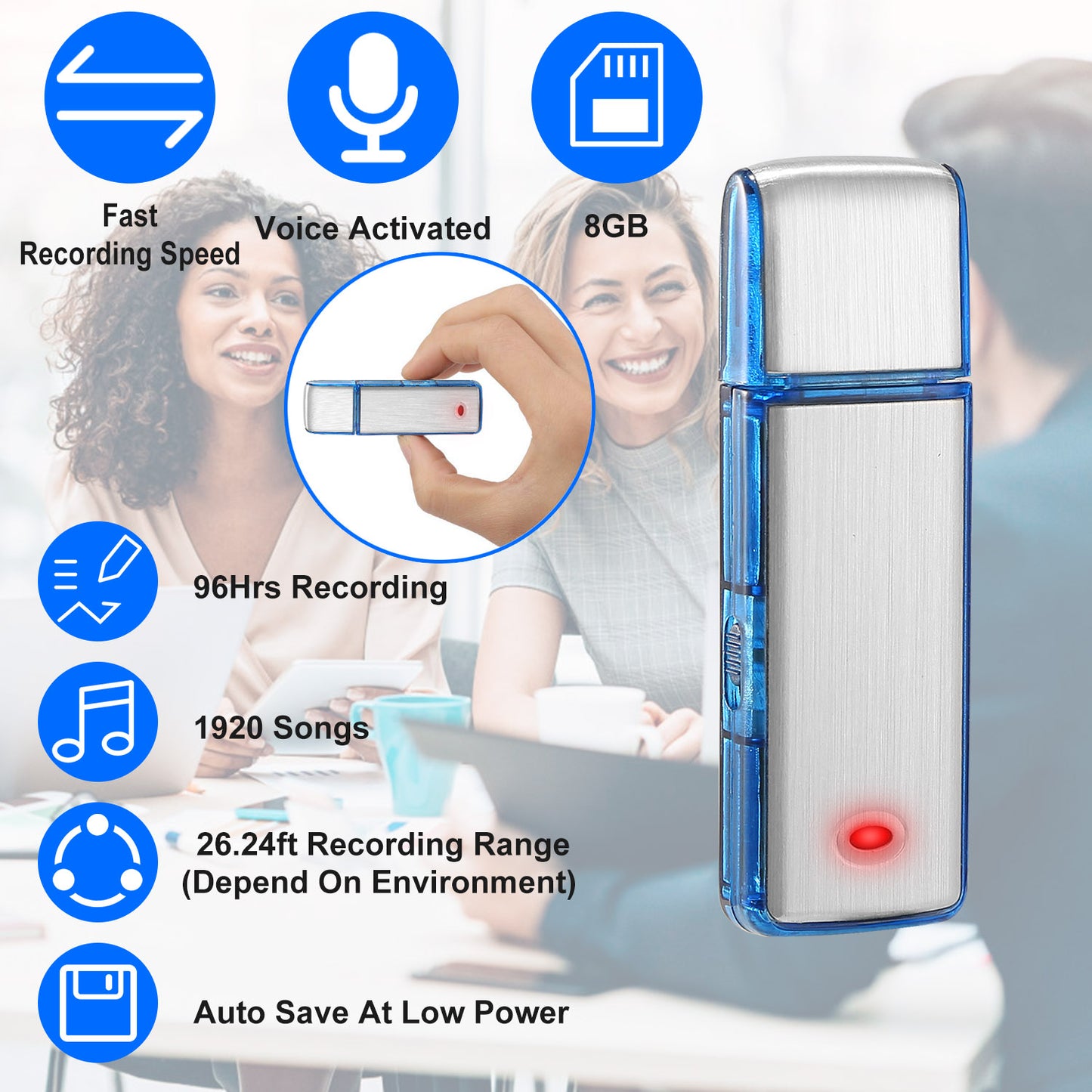 Mini Voice Recorder 8GB Digital Sound Audio Activated Recorder USB Flash Drive Disk w/ 96Hrs Recording U Disk Recorder For Meeting Lectures