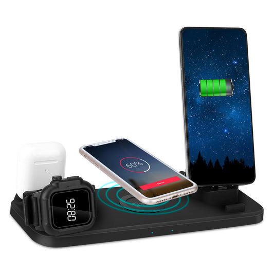 6 In 1 Qi Wireless Charger 10W Fast Charging Station Fit For iWatch 5/4/3/2/1 Airpods Pro/1/2 IOS phone Xs/MAX/XR/X/8/8Plus/11/Pro/11Pro max Galaxy No