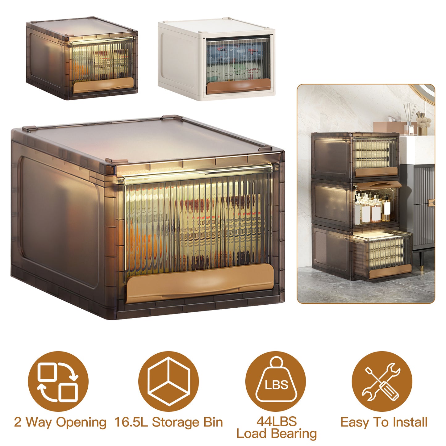 16.5L Stackable Storage Bin Plastic Drawer with Lid Closet Organizer Two Ways Opening Storage Box for Closet Kitchen Living Room Bedroom