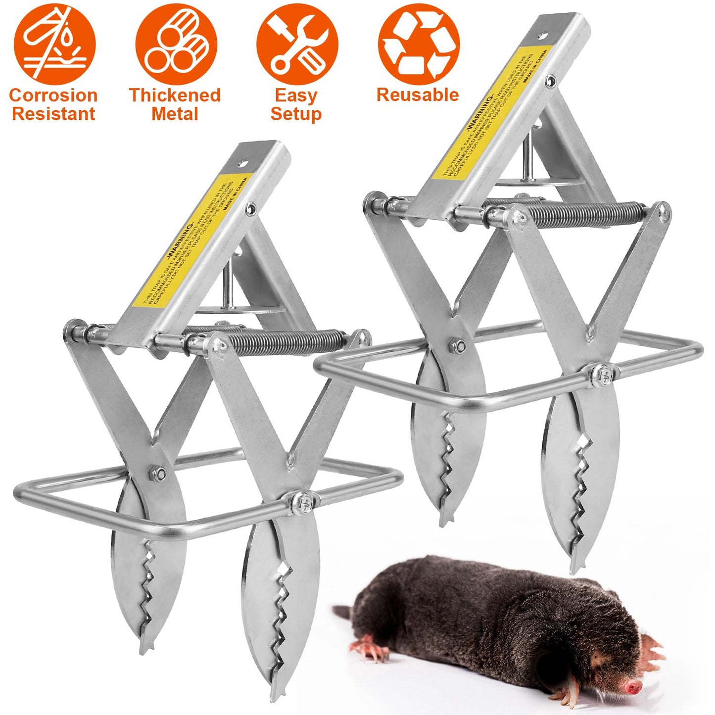 2PCS Easy Setup Mole Traps Outdoor Reusable Scissor Mole Gopher Rodent Control Trap Solid Metal Material For Lawn Garden Yard