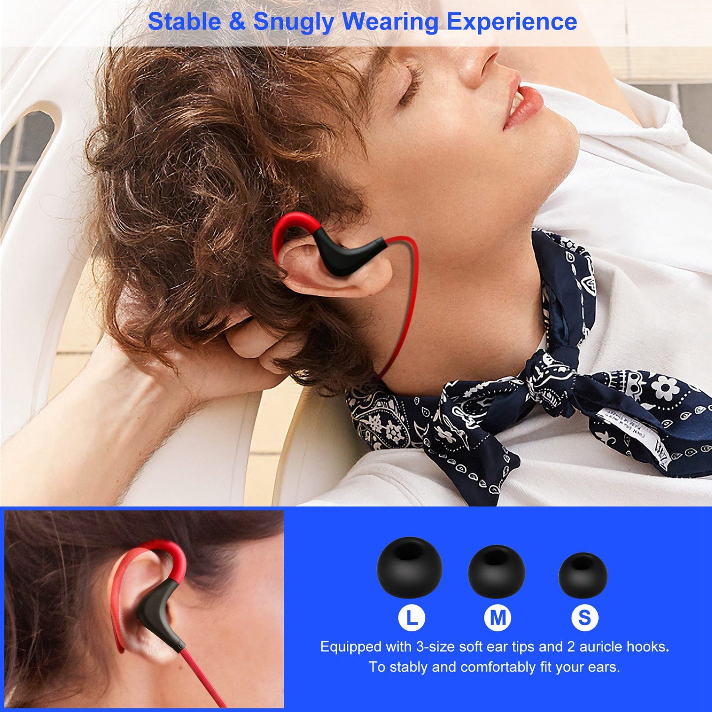 Wireless Headsets V4.1 Sport In-Ear Stereo Headphones Sweat-proof Noise Canceling Earphones Back-Headphone w/Mic Hands-free for Running Hiking Travel