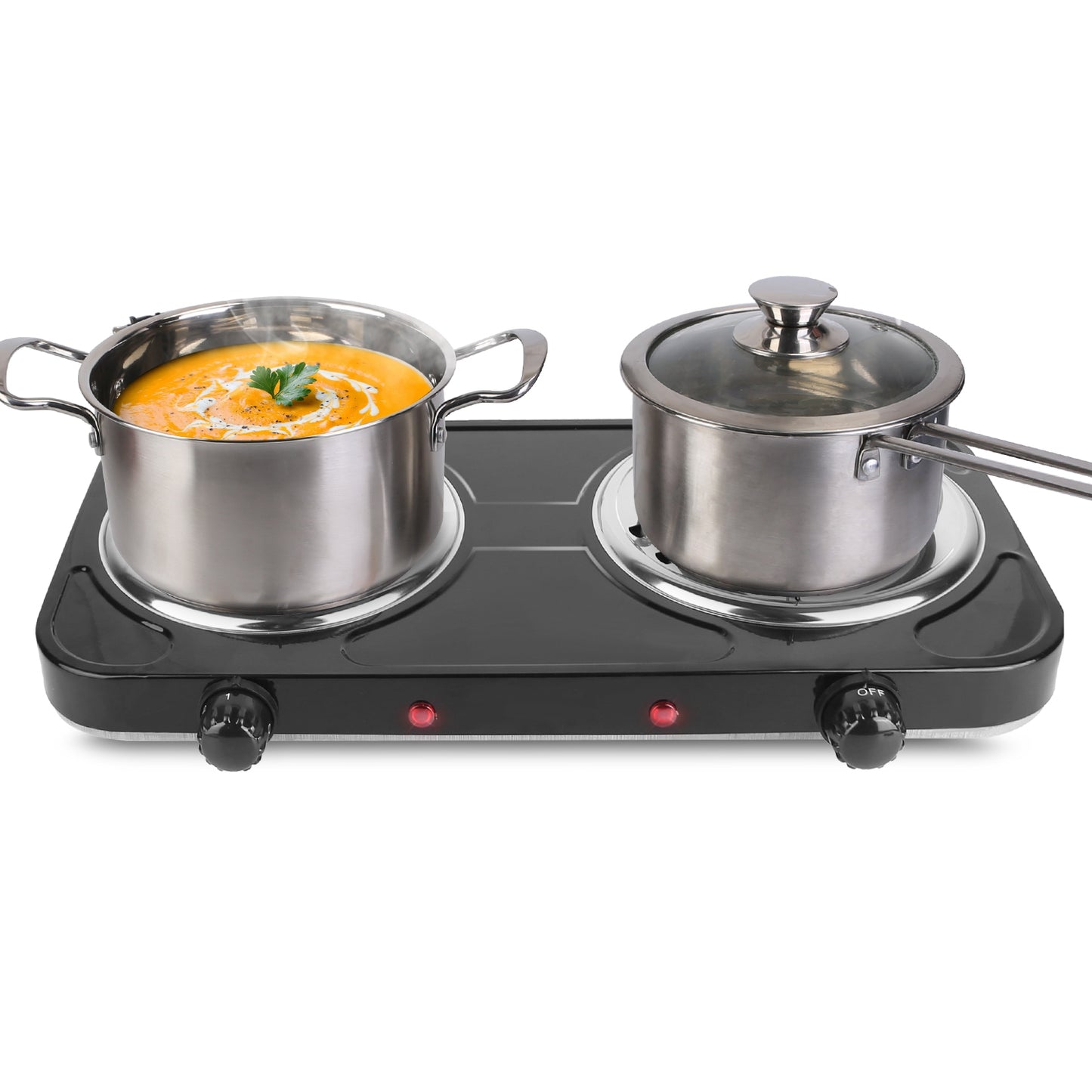 2000W Electric Double Burner Portable Coil Heating Hot Plate Stove Countertop RV Hotplate with Non Slip Rubber Feet 5 Temperature Adjustments