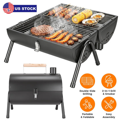 Portable Charcoal Grill with Double-Sided Cooking & 10 Skewers