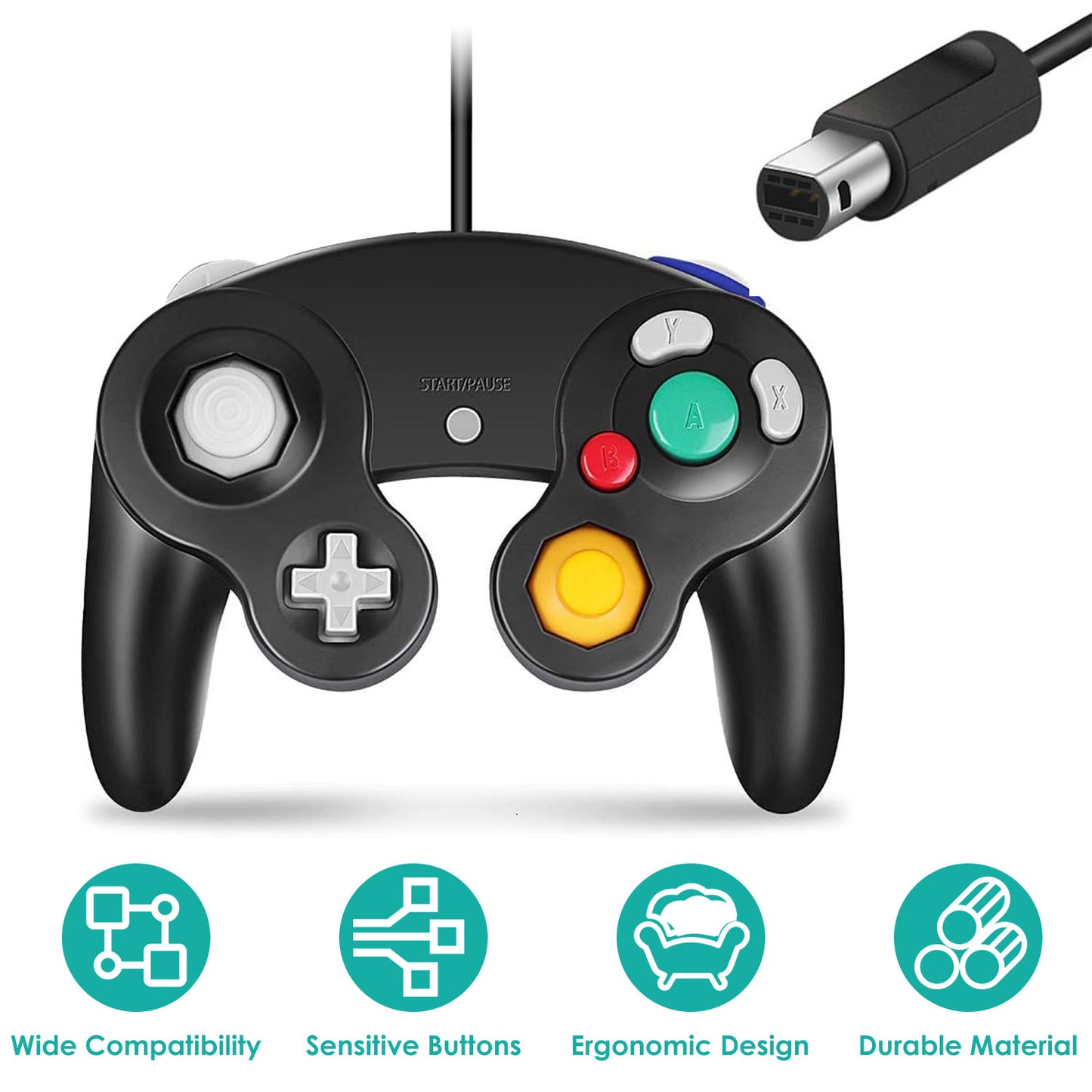 Shock Wired Game Controller Gamepad Compatible with Nintendo Wii Gamecube
