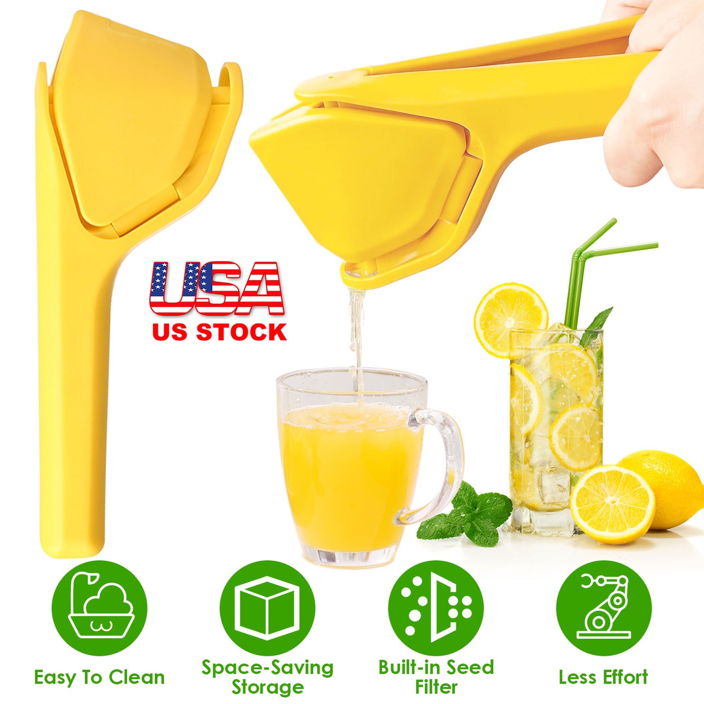Manual Lemon Squeezer Fold Flat Design Effortless Hand Lemon Juicer Squeezer Manual Citrus Juicer with Sideways Pivot Increase Leverage Reduce Effort