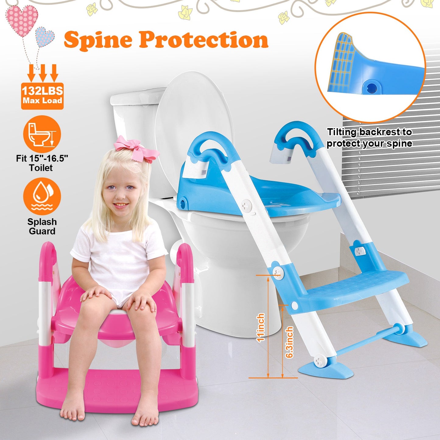 Kids Toilet Seat Toddler Potty Training Chair w/ Steps Stool Baby Toilet Ladder Anti-slip Safety