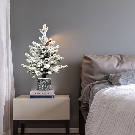 2FT Pre-Lit Flocked Christmas Tree with Pot & Pine Cones