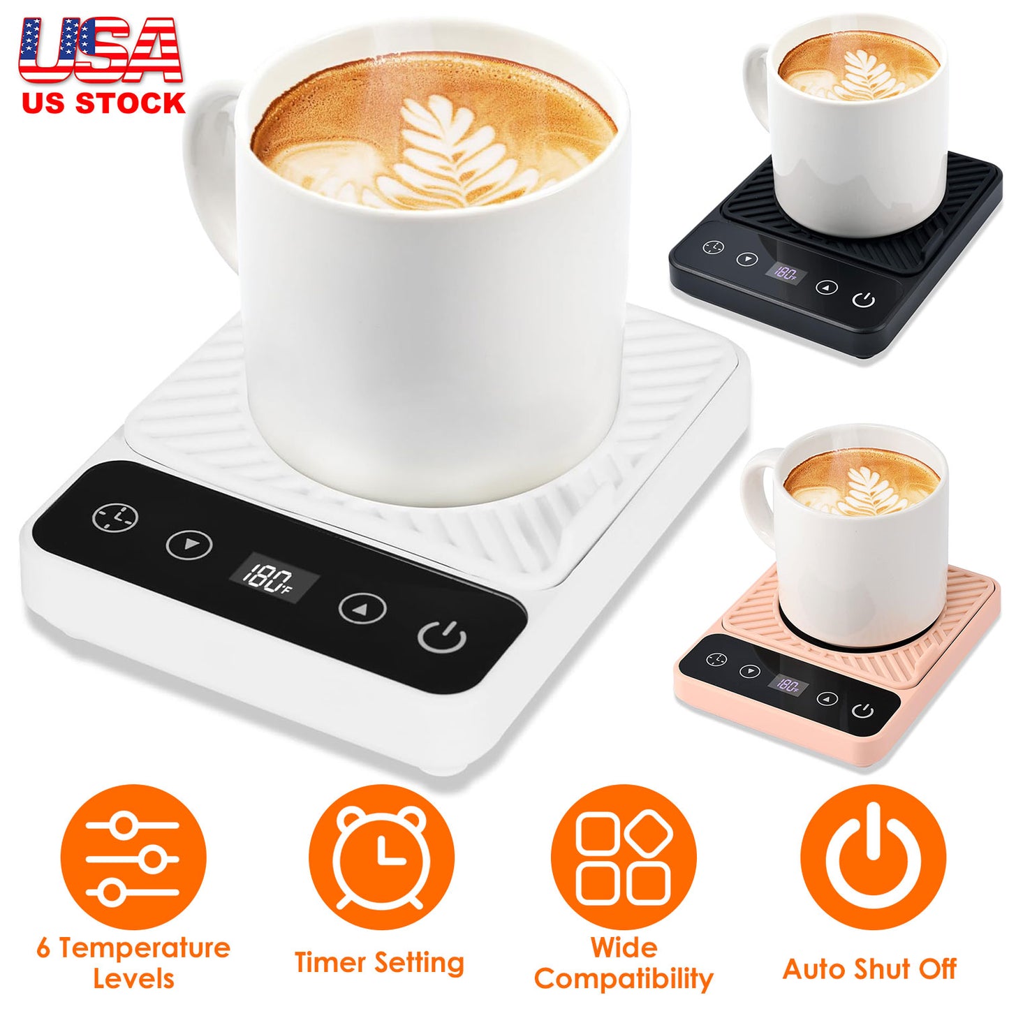 Desktop Electric Mug Warmer Auto Shut Off Timer Setting 6 Temperature Levels Cup Warmer for Milk Tea Cup Heating Plate