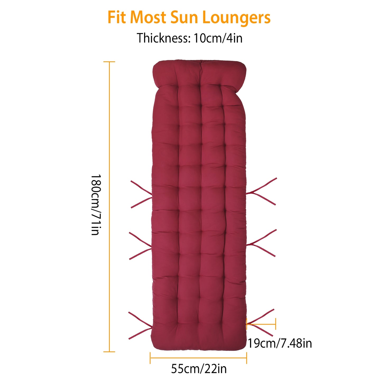 71x22in Chaise Lounger Cushion Recliner Rocking Chair Sofa Mat Deck Chair Cushion