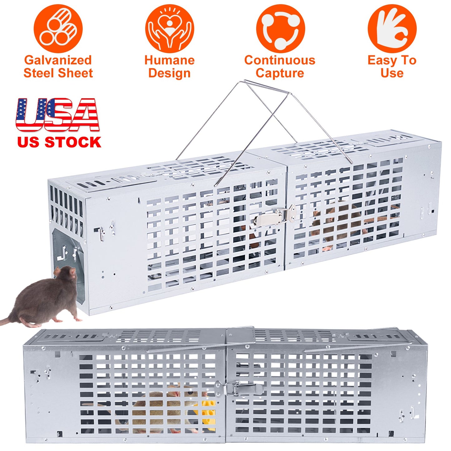 Double Door Humane Live Mouse Trap With One-Way Door Design Reusable Metal Rat Rodent Cage Continuous Capture Mouse Trap For Indoor Outdoor Use Catch
