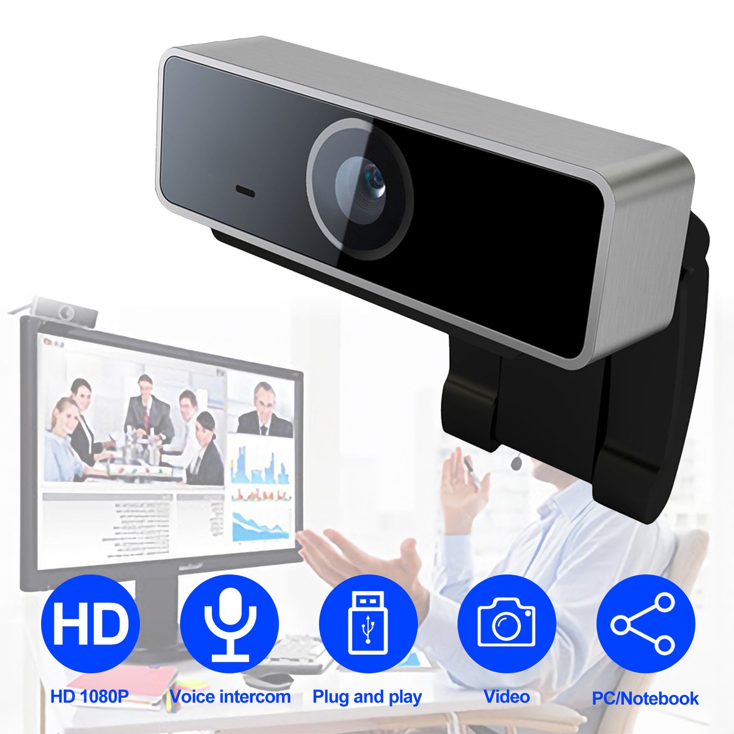 FHD 1080P Webcam USB PC Computer Webcam Auto Focus with Microphone 60-Degree Widescreen Desktop Laptop Webcam Live Streaming Webcam with Rotatable Cli