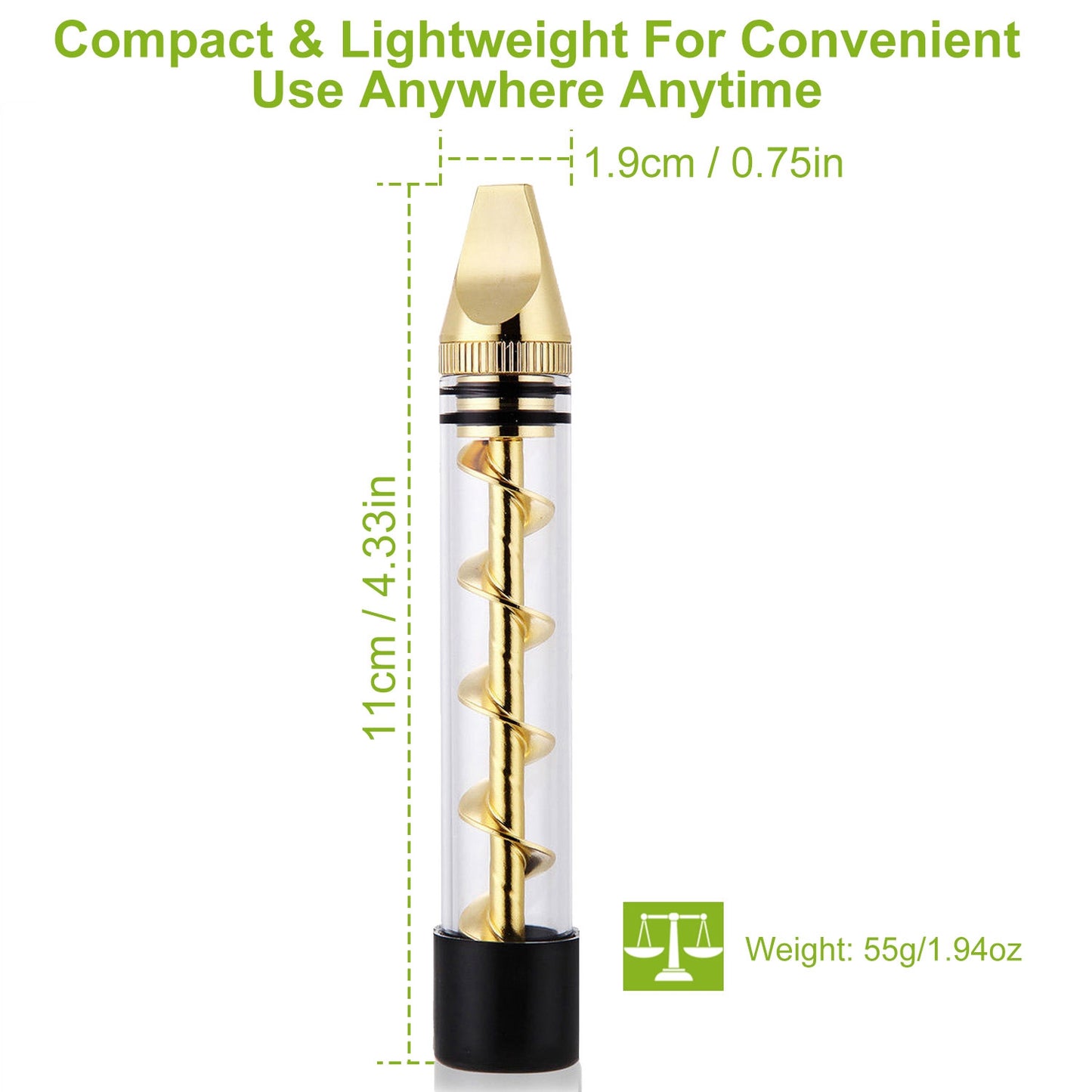 Glass Blunt Pipe Twisty 7-in-1 Grinder Blunt Kit w/ Smoking Metal Tip Cleaning Brush