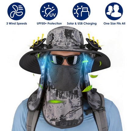 Solar Fan Hat with UPF50+ Sun Protection and Neck Flap