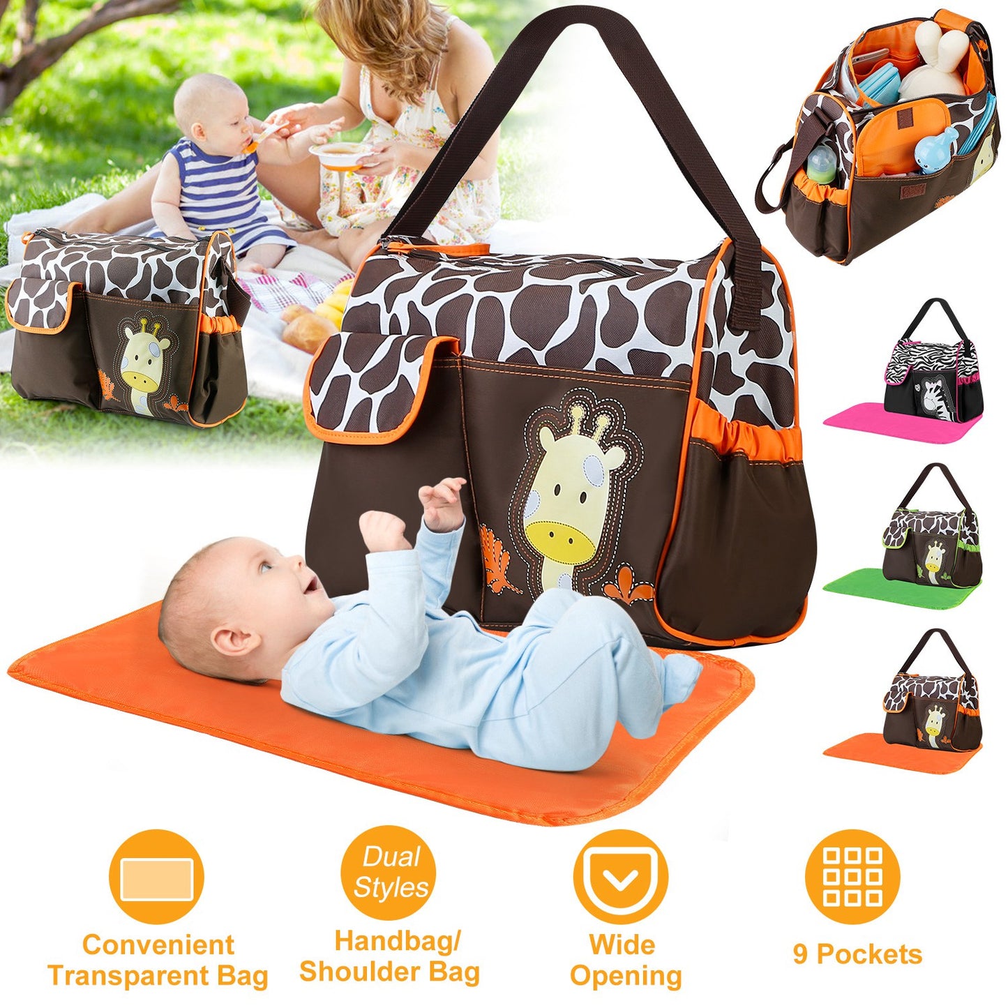 Baby Nappy Diaper Bags Mummy Diaper Duffel Shoulder Bags w/ Wipeable Diaper Changing Pad Transparent Bag Travel Tote Handbags For Overnights
