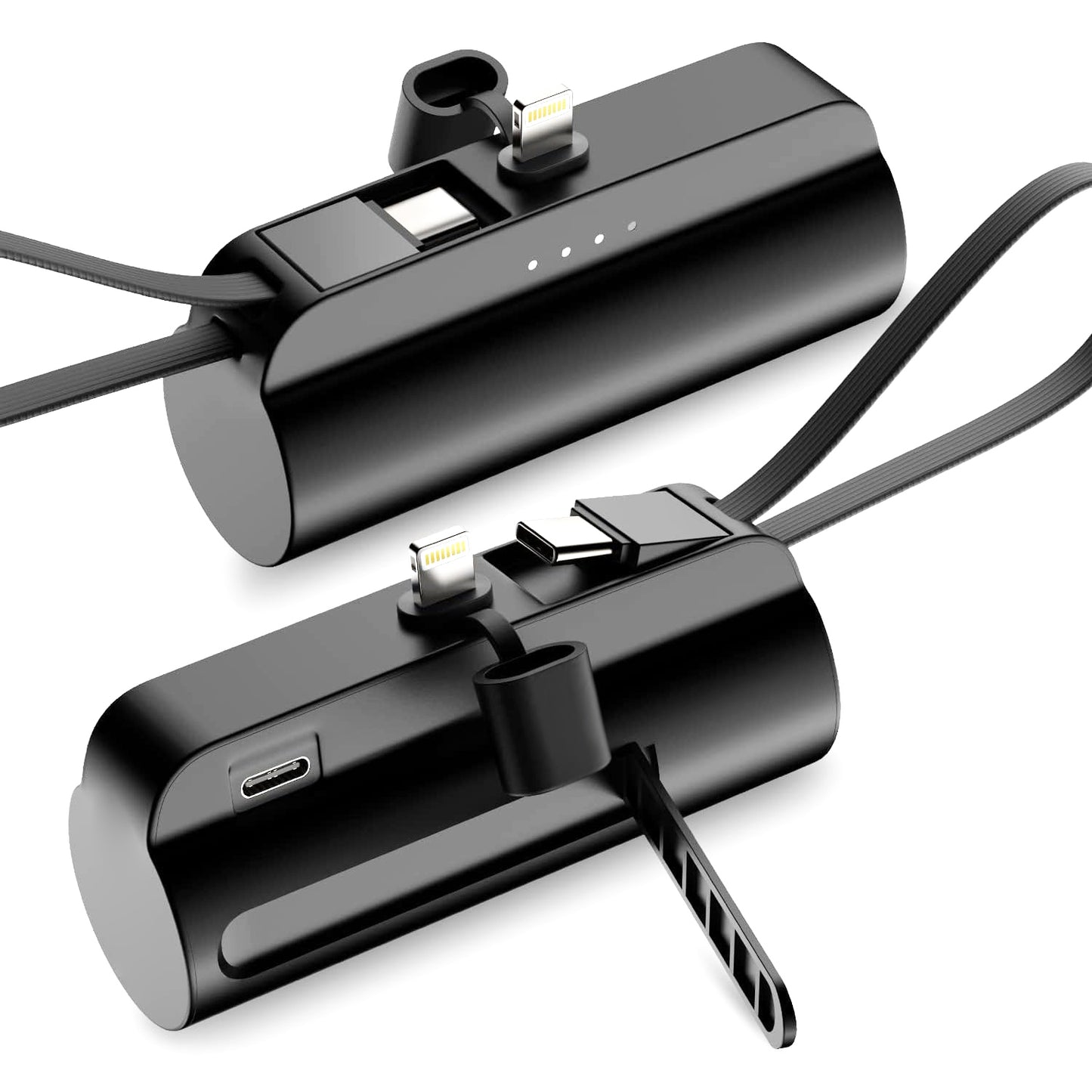 5000mAh Portable Phone Charger Built-in Type-C IOS Cable Dual Output Power Bank Compact Size Compatible with IOS Phone Samsung