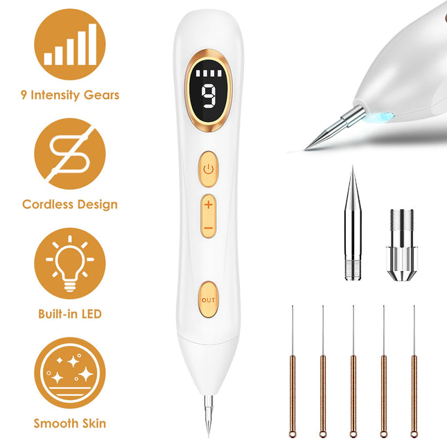 Portable Skin Tag Remover Pen with LED Light 9 Intensity Gears Cordless Rechargeable Skin Tag Removal Kit Intended for Common Warts Mole Skin Tags Gif