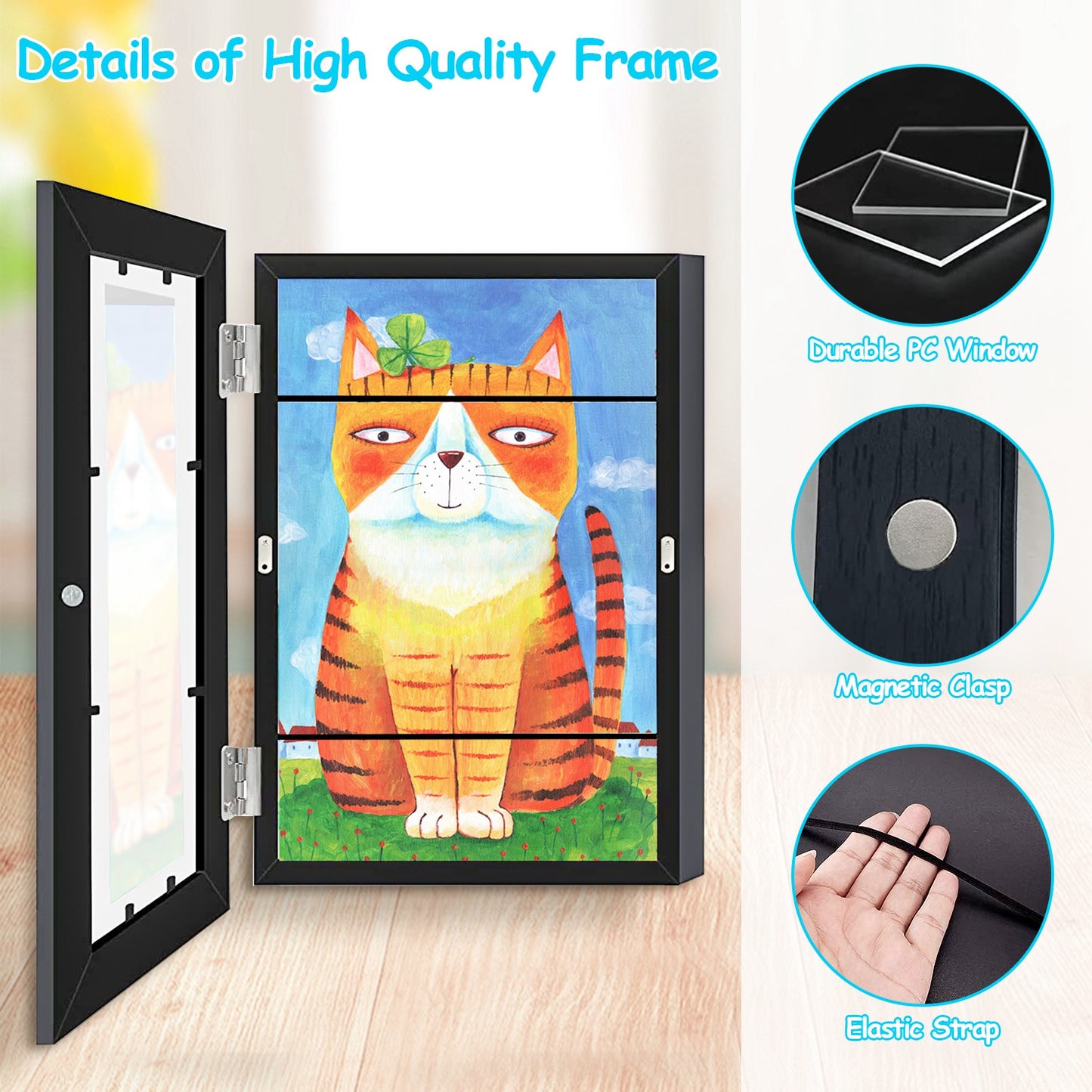 11.69x16.53in Kids Art Frame Front Opening Wooden Frame Artwork Display Storage Frame A3 Picture Frame Wall Display for Photo Art Projects Picture Chi