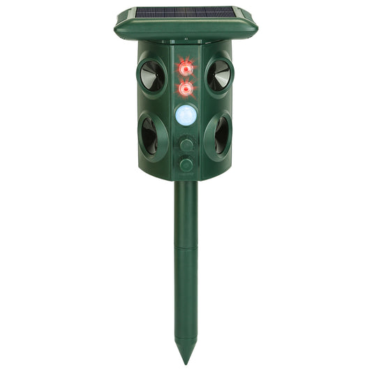 Solar Ultrasonic Animal Repeller Solar Powered Animal Repellent Chaser with PIR Motion Sensor IP54 Waterproof Sound Flashing Light for Deer Raccoon Sq