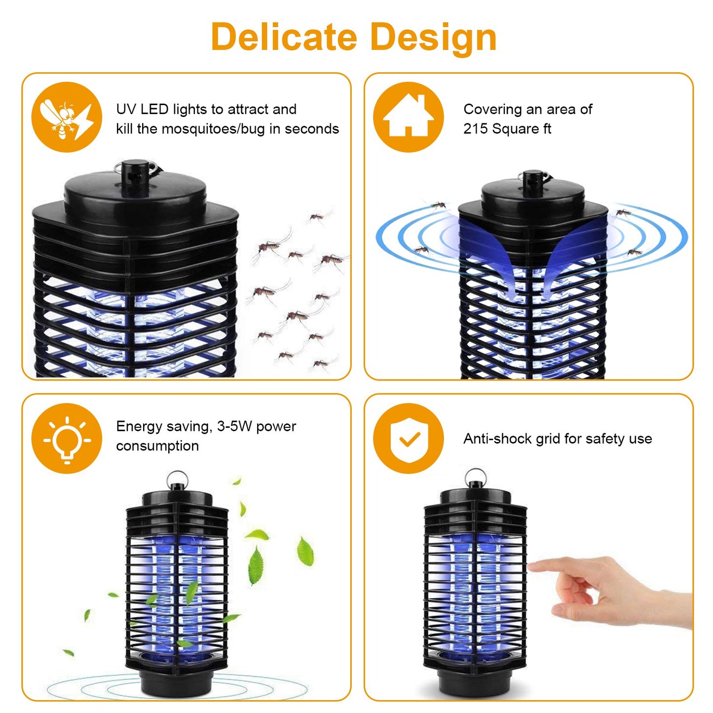 Electric Bug Zapper UV Light Flying Zapper Insect Killer Lamps Pest Mosquito Fly Trap Catcher Odorless Noiseless for Home Restaurant