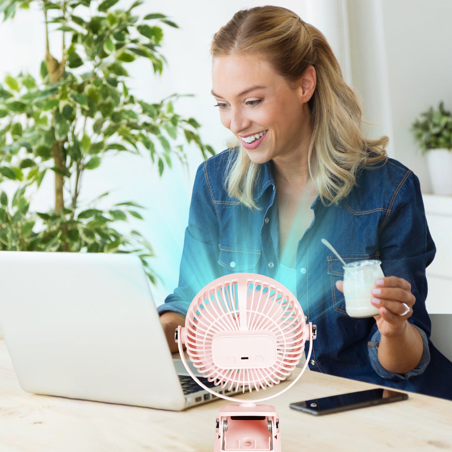 Portable Quiet Clip On Fan With 5 Speeds 3 Brightness 720¡ Fully Adjustable Angle Type-C Rechargeable Clip Desk Wall Mounted Fan For Camping Office Ho