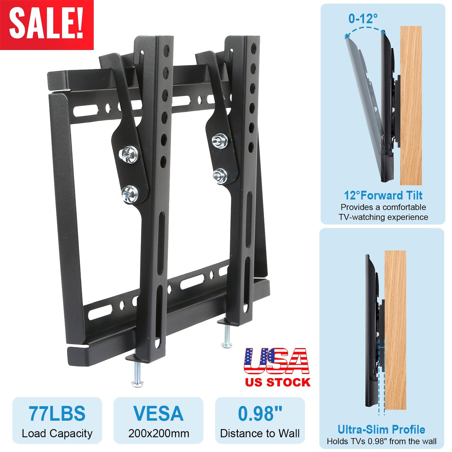 TV Wall Mount Bracket Tilt for 13"-42" LED/LCD/PLASMA Flat TV VESA 200x200mm