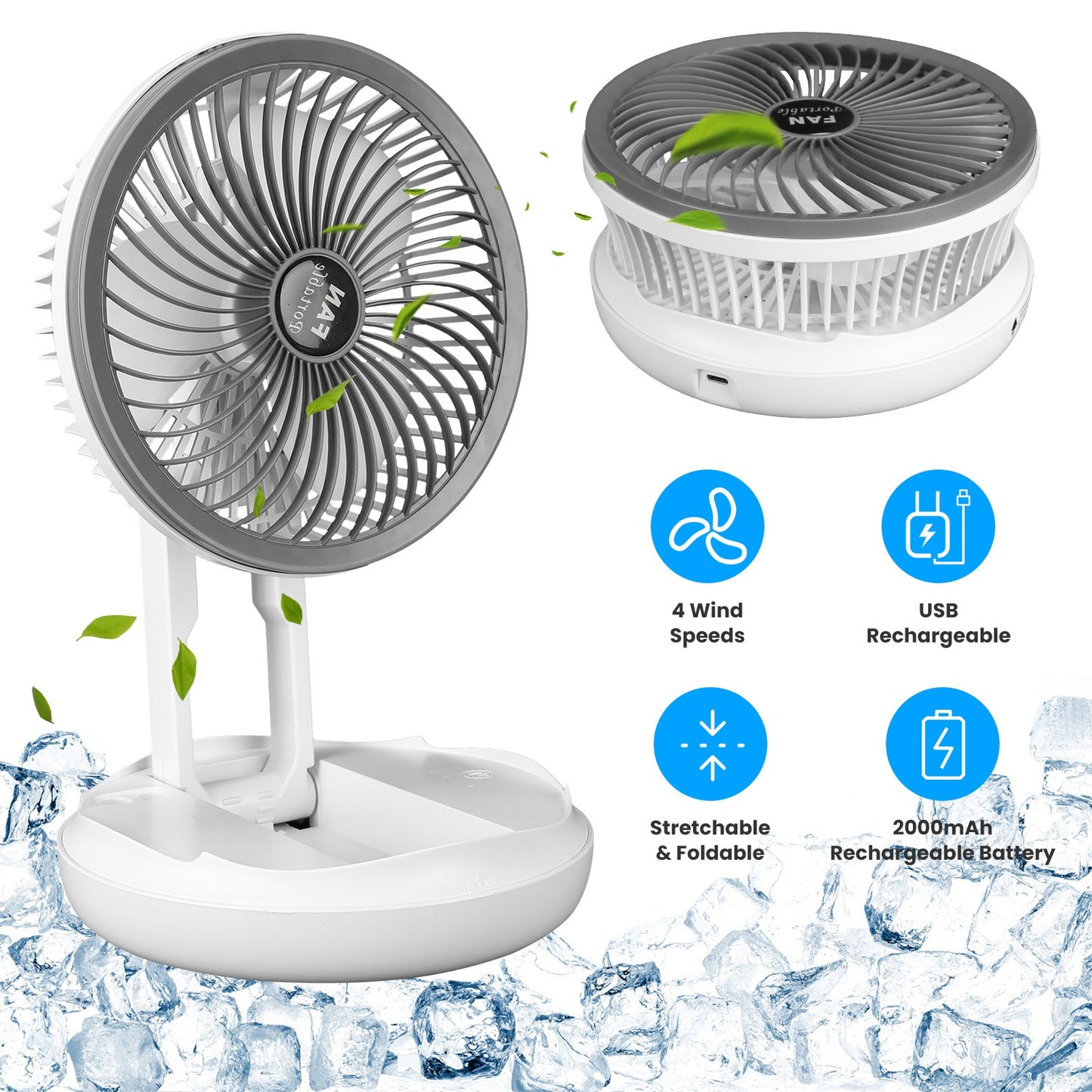 All in 1 Folding Desk Fan USB Desk Fan Small Stretchable Fan with 4 Wind Speeds Hanging Desktop Wall Mounted for Bedroom Dormitory Office Travel Campi