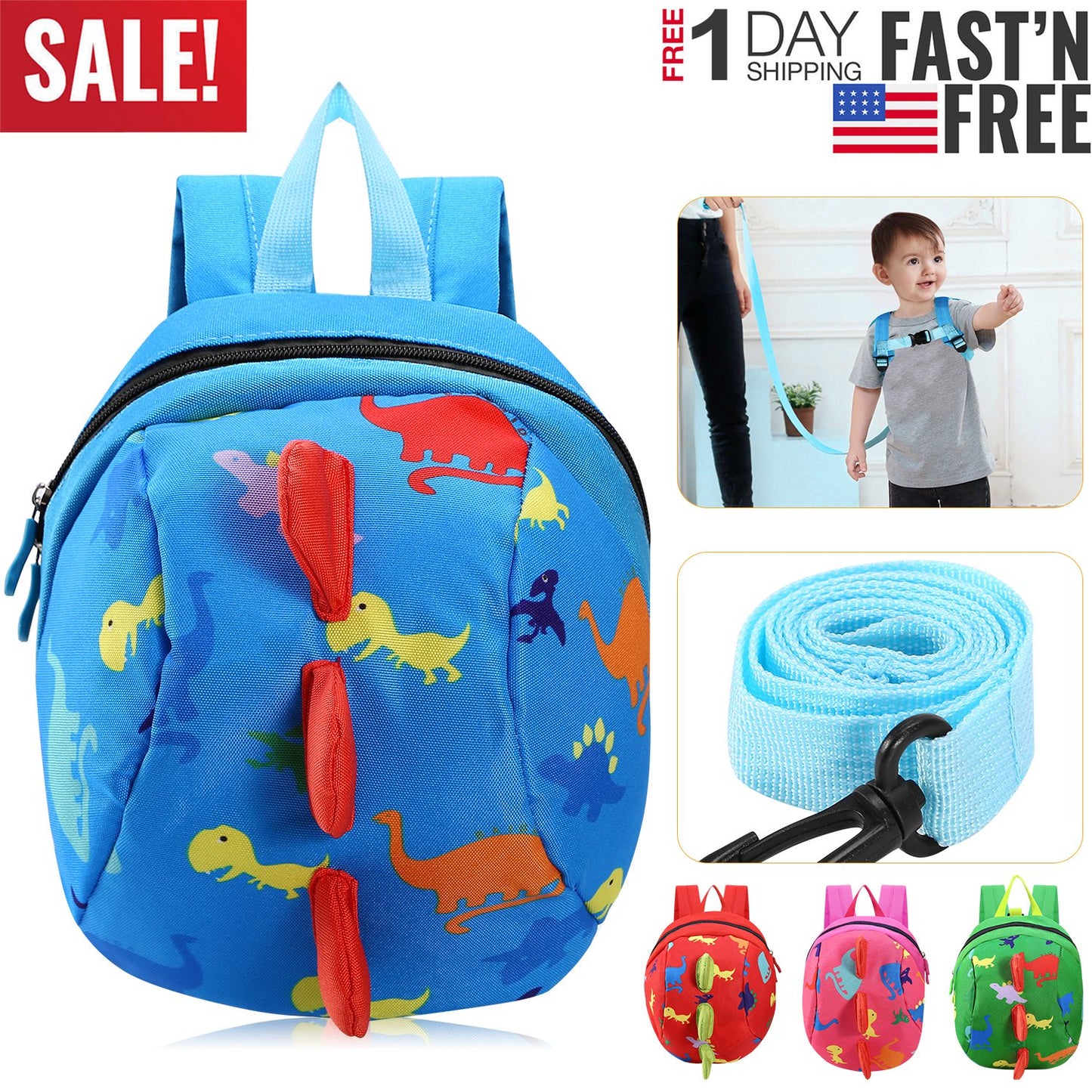 Safety Harness Baby Child Strap Toddler Walking Keeper Backpack w/Anti-Lost Leash for Aged 1-3